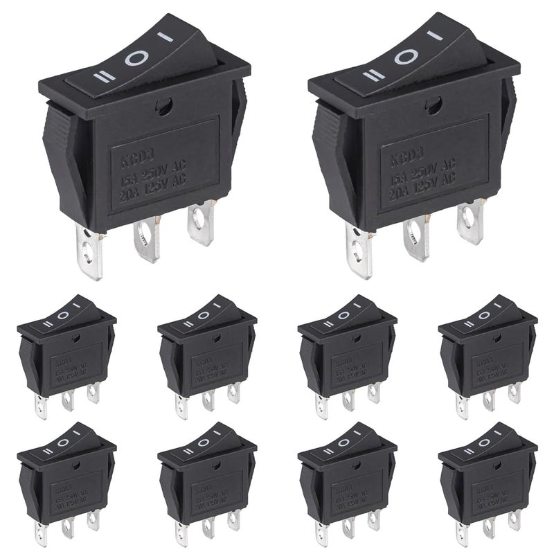 VEXUNGA 10pcs KCD3 Rocker Switch 3 Pin On Off On SPST Boat Rocker Switch 20A 125V 15A 250V AC 3 Position Mini Black Rectangle Toggle Switches for Car Marine - Image 1